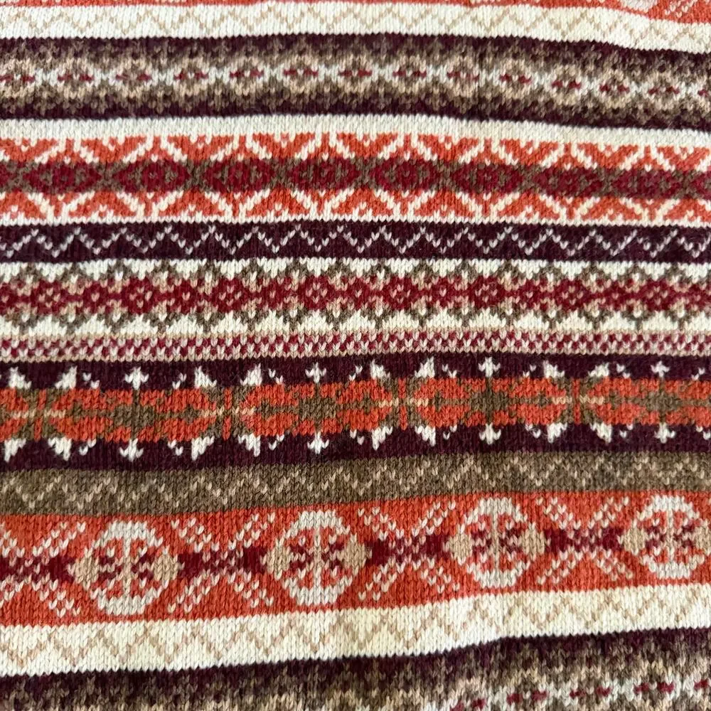 Vtg Y2K 2000s Orange Stipe Pullover Wool Sweater XL Nordic Fair Isle Knit